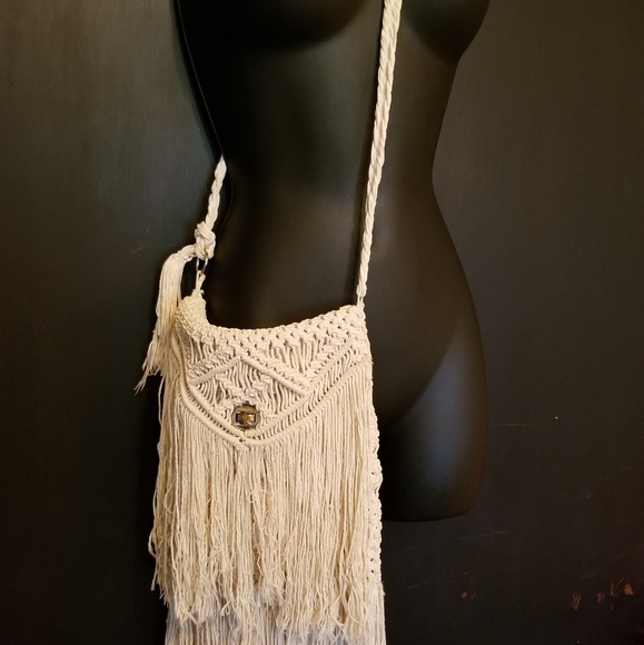 Vintage Crochet Fringe BOHO Shoulder Bag - Picture 2 of 2